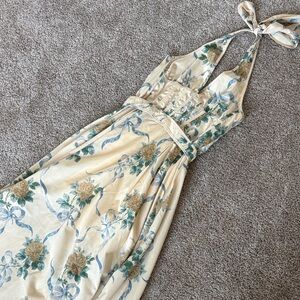 Elegant Floral Maxi Dress with Halter Neck